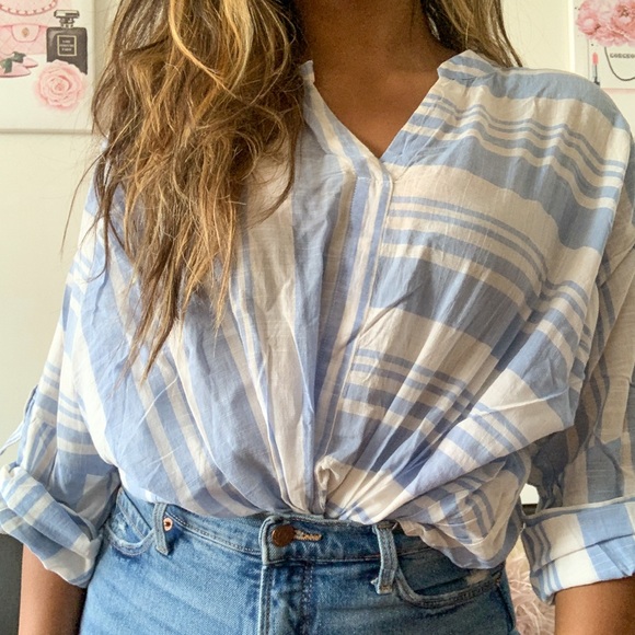 OOTD : ESPRIT oversized blue and white striped shirt - Picture 2 of 4